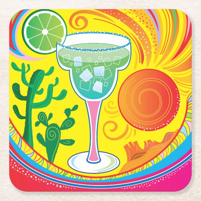 Colourful Cocktail Square Paper Coaster (Front)