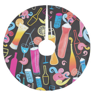 Colourful Cocktails Graphic Seamless Pattern Brushed Polyester Tree Skirt