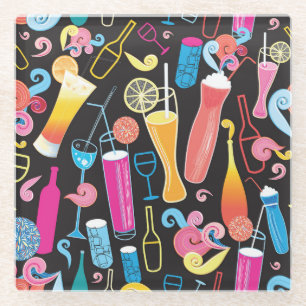 Colourful Cocktails Graphic Seamless Pattern Glass Coaster