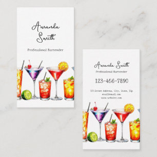 Colourful Cocktails Professional Bartender Busines Business Card