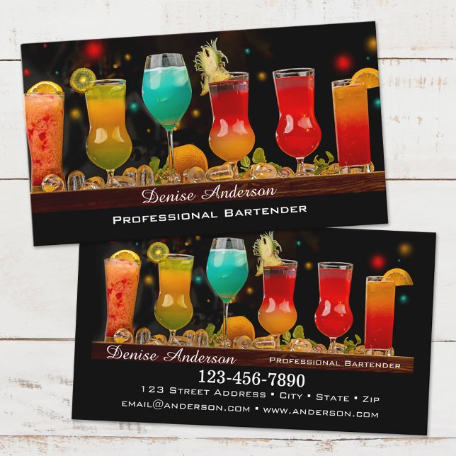 Colourful Cocktails Professional Bartender Business Card (Creator Uploaded)