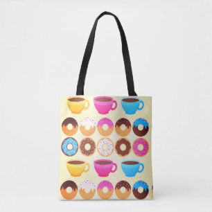 Colourful Coffee and Doughnuts Pattern Tote Bag