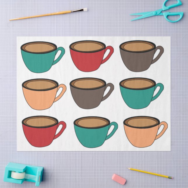Colourful Coffee Cup Pattern Tissue Paper (Craft)