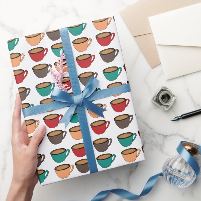 Colourful Coffee Cup Pattern Wrapping Paper (Gifting)