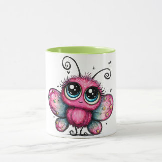 Colourful coffee mug with purple butterfly