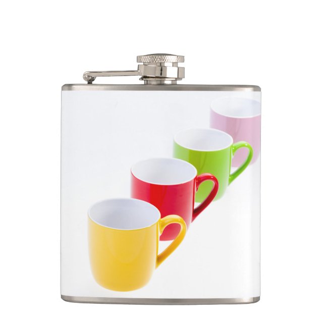 Colourful Coffee Mugs Hip Flask (Front)