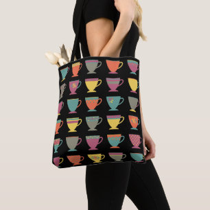 Colourful coffee mugs, traditional tea cups tote bag