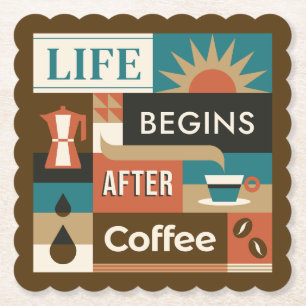 Colourful Coffee Quotes Paper Coaster