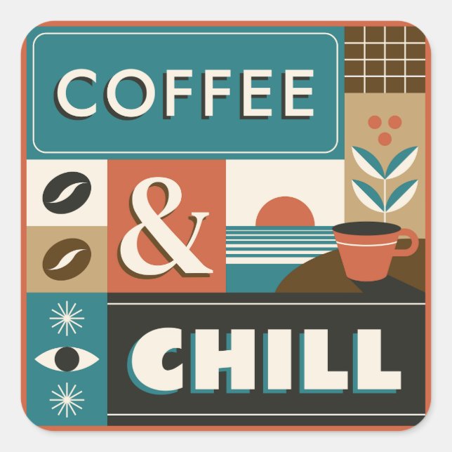 Colourful Coffee Quotes Square Sticker (Front)