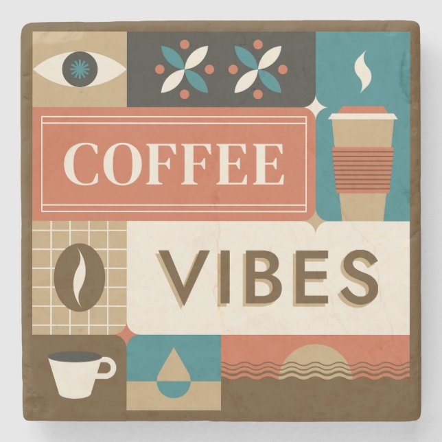 Colourful Coffee Quotes Stone Coaster (Front)