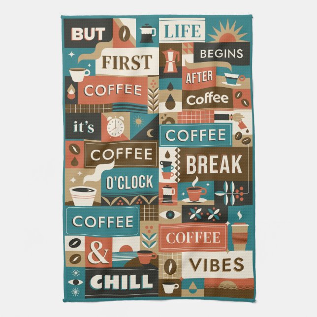 Colourful Coffee Quotes Tea Towel (Vertical)