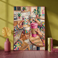 Colourful Coffee Shop Cheers Friends Hands Holding