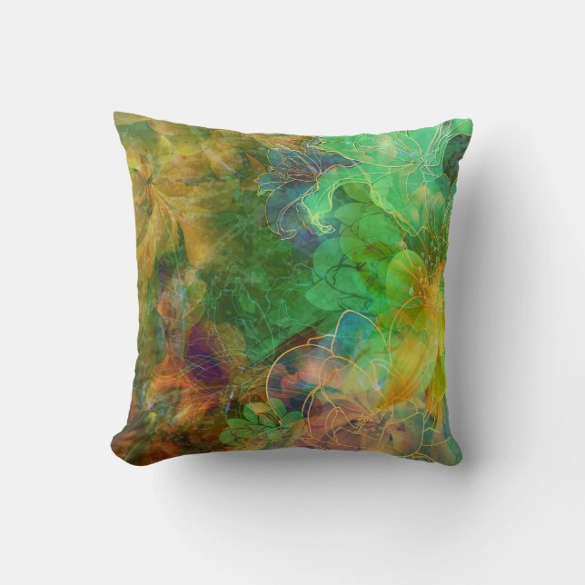Colourful Collage Abstract Floral Cushion (Front)