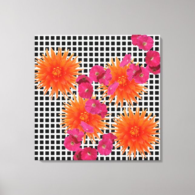 Colourful Collage Black White Orange Pink Flowers Canvas Print (Front)