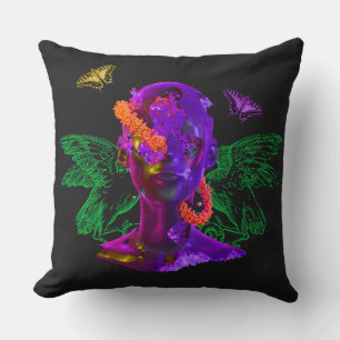 Colourful Collage Face and Butterflies Cushion