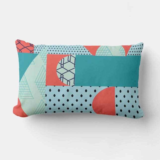 Colourful Collage Gemetrical Shapes Lumbar Pillow (Front)