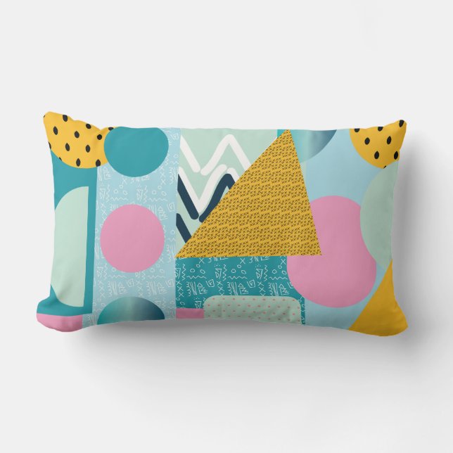 Colourful Collage Gemetrical Shapes Lumbar Pillow (Front)