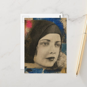 colourful collage with face from 1930s postcard