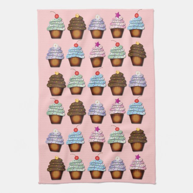 Colourful Collection of Cupcakes Tea Towel (Vertical)