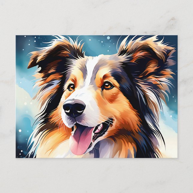 Colourful Collie Dog Watercolor Postcard (Front)