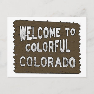 Colourful Colorado welcome sign greeting postcard