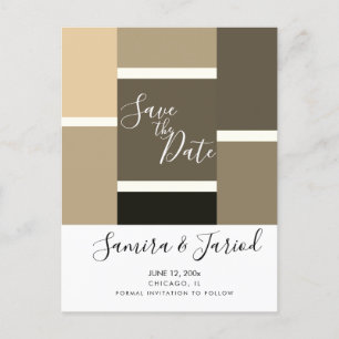 Colourful Colorblock Brown Tones Save the Date Postcard