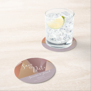 Colourful Colorblock Earthy Pink Save the Date Round Paper Coaster