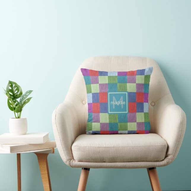Colourful Colour Block Monogram Cushion (Chair)