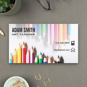 Colourful Colour Pencils School Art Teacher Business Card