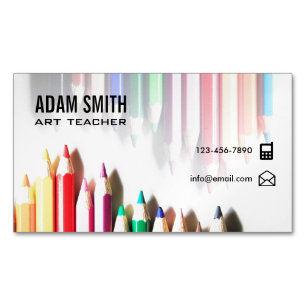 Colourful Colour Pencils School Art Teacher Magnetic Business Card