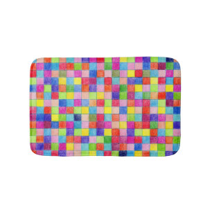 Colourful Coloured In Graph Paper Squares Bath Mat