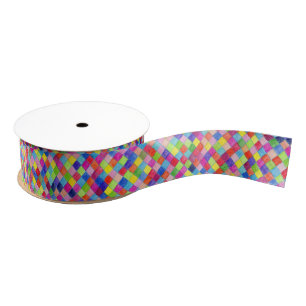 Colourful Coloured In Graph Paper Squares Grosgrain Ribbon