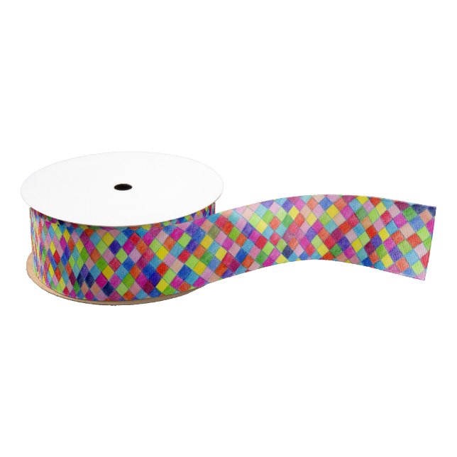 Colourful Coloured In Graph Paper Squares Grosgrain Ribbon (Spool)