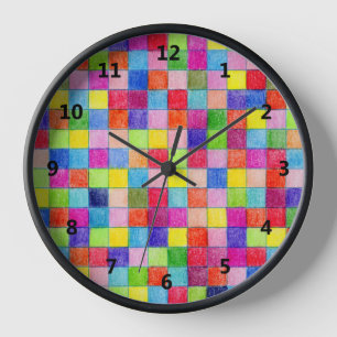 Colourful Coloured In Graph Paper Squares Pattern Clock
