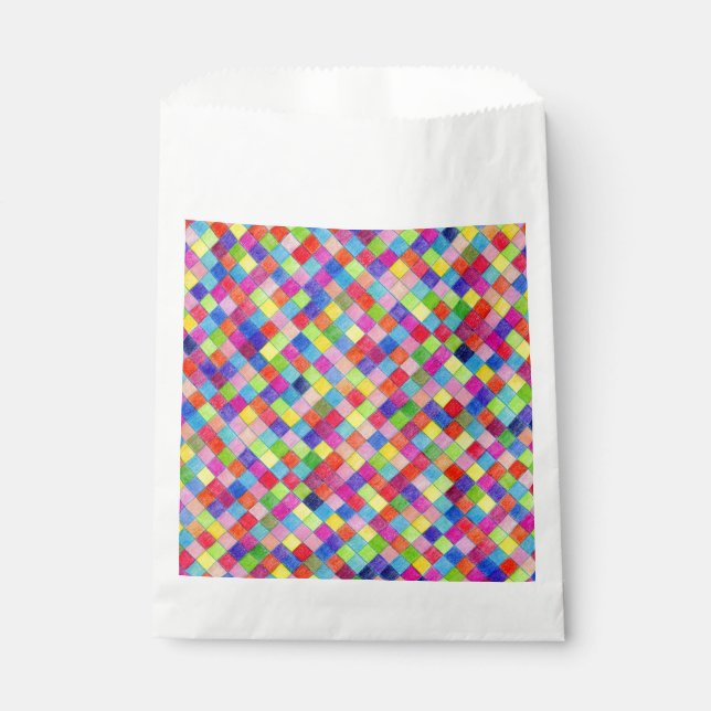 Colourful Coloured In Graph Paper Squares Pattern  Favour Bags (Front)