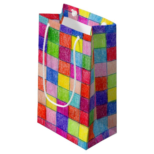 Colourful Coloured In Graph Paper Squares Pattern Small Gift Bag (Front Angled)