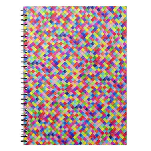 Colourful Coloured In Graph Paper Squares Pattern Spiral Notebook (Front)