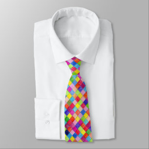 Colourful Coloured In Graph Paper Squares Pattern Tie