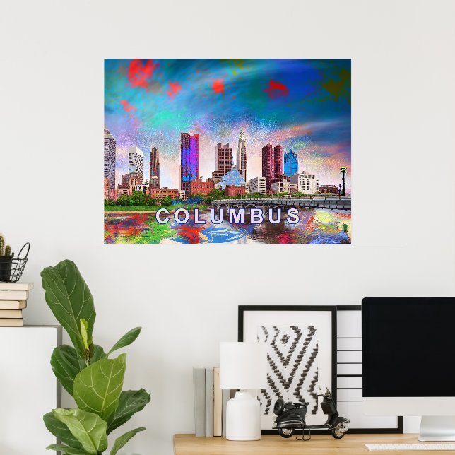 Colourful Columbus Ohio Skyline Abstract Art Poster (Home Office)