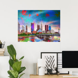 Colourful Columbus Ohio Skyline Abstract Art Poster
