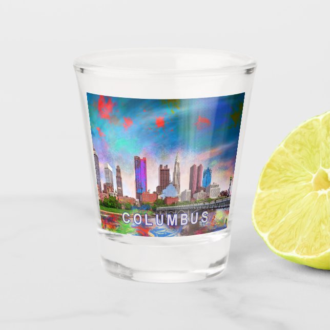 Colourful Columbus Skyline Abstract Art Shot Glass (Front)