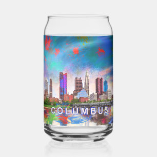 Colourful Columbus Skyline Can Glass