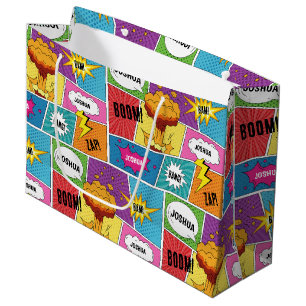 Colourful Comic Book Personalised Name Pop Art Large Gift Bag