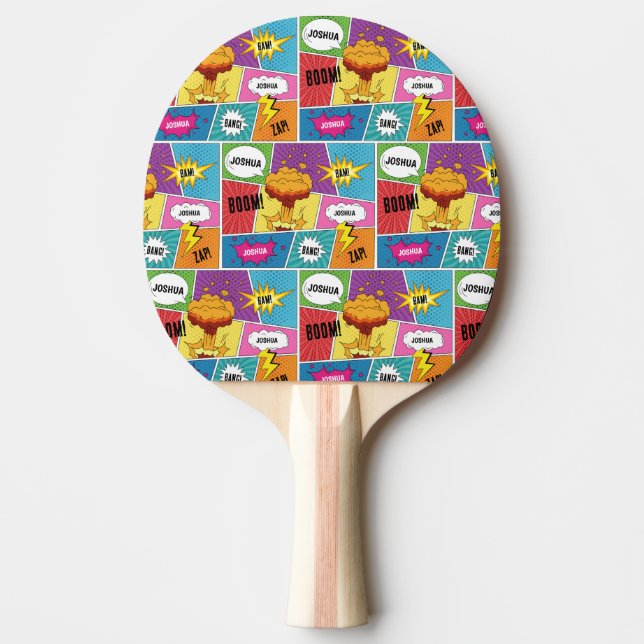 Colourful Comic Book Personalised Name Pop Art Ping Pong Paddle (Front)