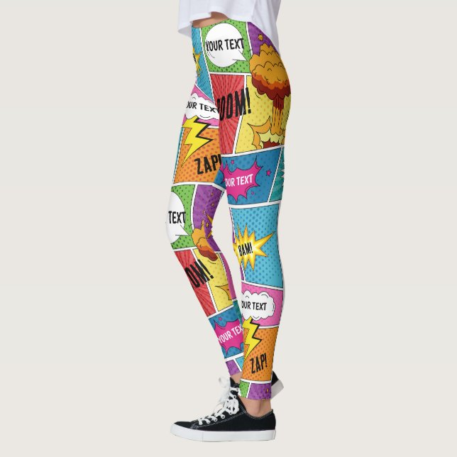 Colourful Comic Book Personalised Text Pop Art Leggings (Left)