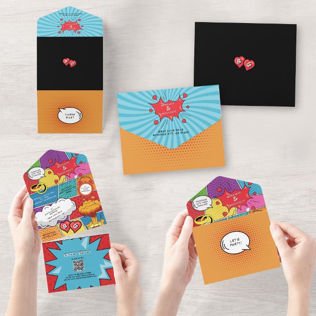 Colourful Comic Book Pop Art Wedding All In One Invitation (Colorful Comic Book Pop Art Wedding All In One Invitation)