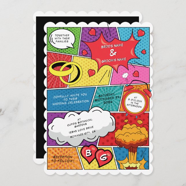 Colourful Comic Book Pop Art Wedding Invitation (Front/Back)