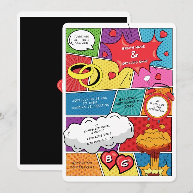 Colourful Comic Book Pop Art Wedding Invitation (Front/Back)