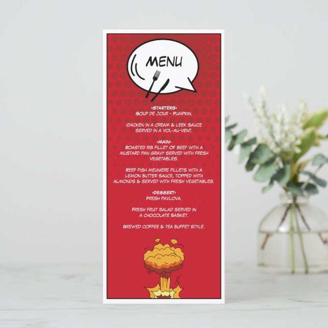 Colourful Comic Book Pop Art Wedding Menu (Standing Front)