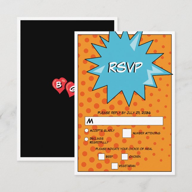 Colourful Comic Book Pop Art Wedding RSVP Card (Front/Back)